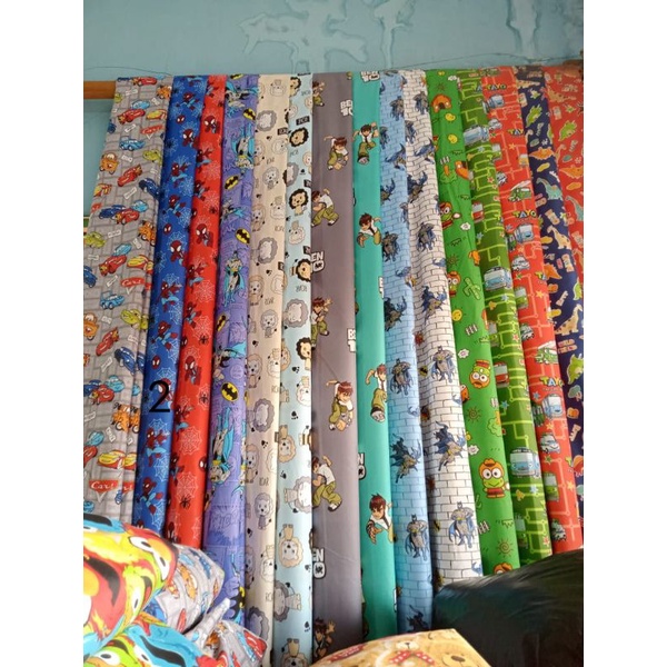 HARGA GROSIR - Bahan Kain Sprei Disperse Piyama Motif Karakter Kartun Katun Microtex 0.5 Meteran