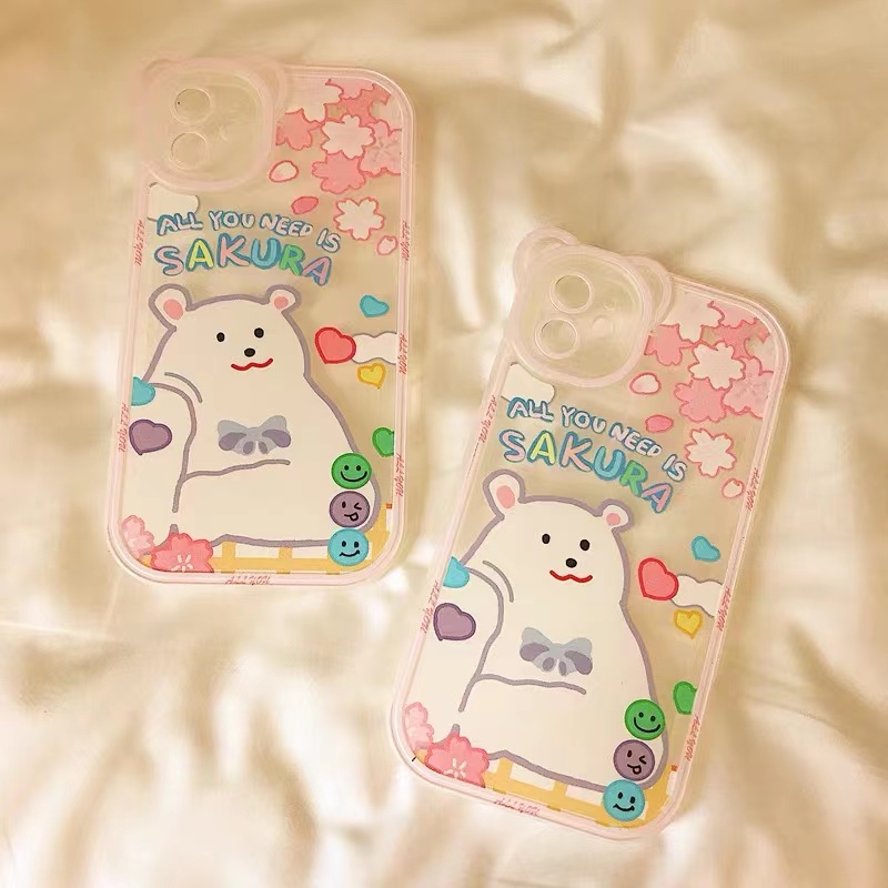 Soft Case Silikon TPU Transparan Motif Beruang Untuk iPhone 13 12 Pro Max Mini 11 XS XR X 8 7 6S Plus SE 2020