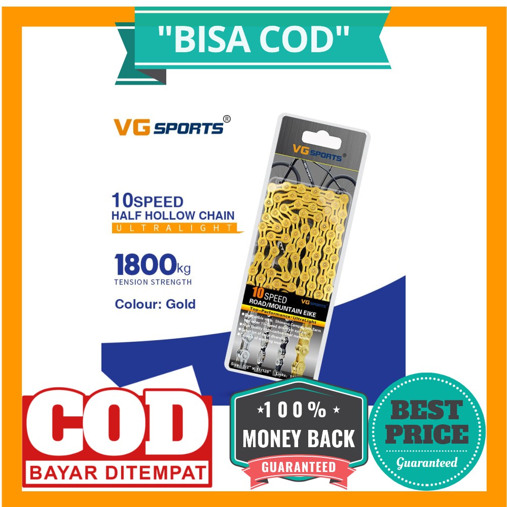 BISA COD VG Sports Rantai Sepeda Bicycle Chain Half Hollow 10 Speed for Mountain Road Bike - Golden