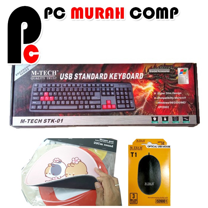 Paket Lengkap Keyboard Mouse M-Tech Usb kabel dan Mousepad Bulat