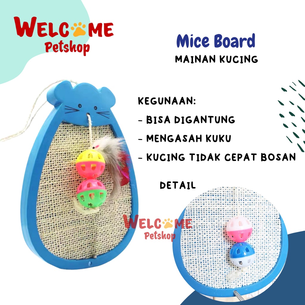 Mice Board Mainan Garukan Papan Kucing Kuku Gantung Bola Tikus Cat Toy