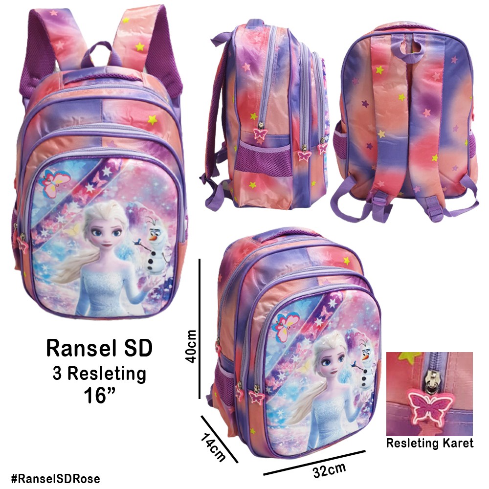 TAS RANSEL ANAK PEREMPUAN SEKOLAH SD  Gambar Kuda Pony ROSE LILAC GLOSSY TIMBUL 3Resleting IMPORT ( ROSE 16&quot; )