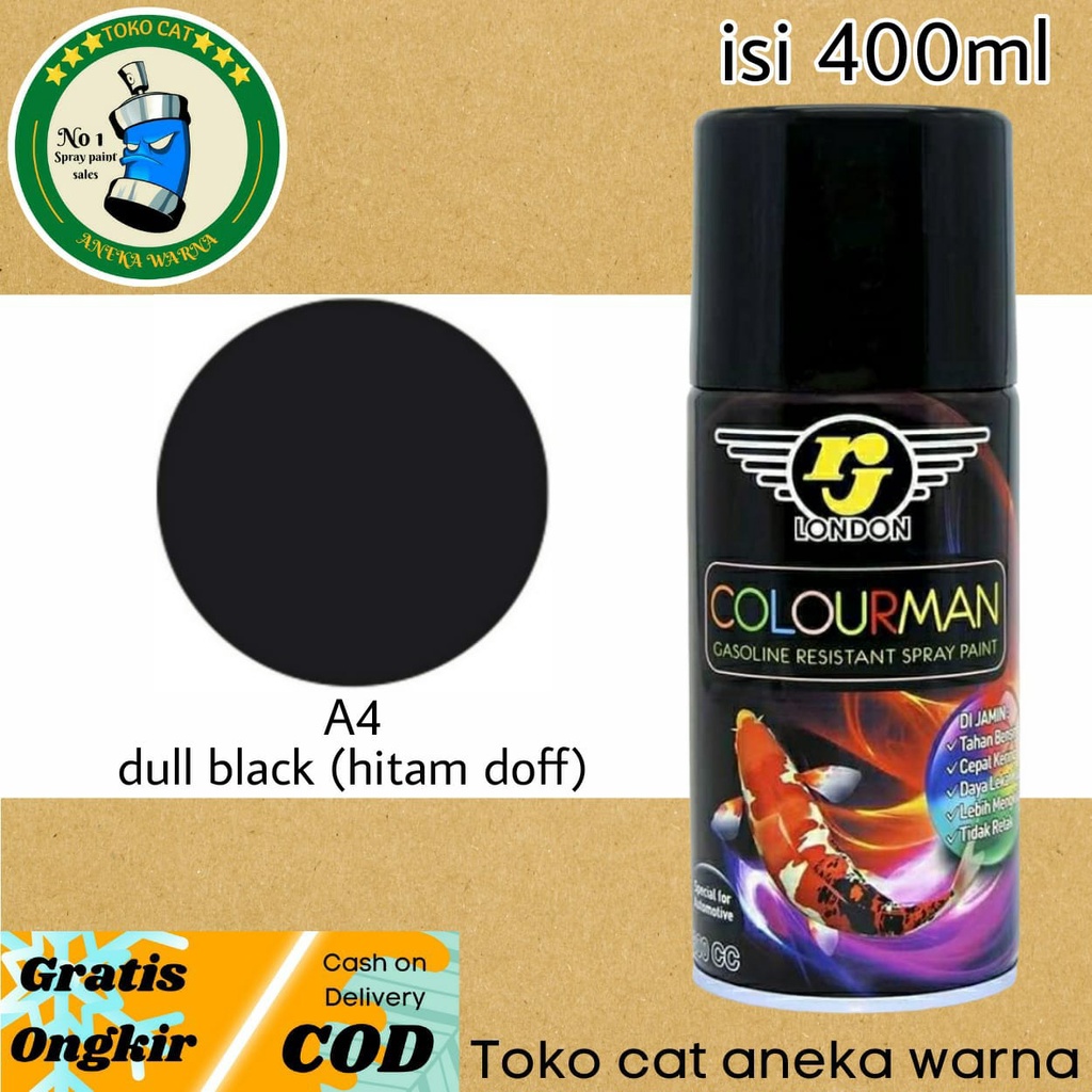 CAT SEMPROT 400ml COLOURMAN HITAM DOFF DULL BLACK MATTE PILOX PILOK SPRAY PAINT RJ LONDON