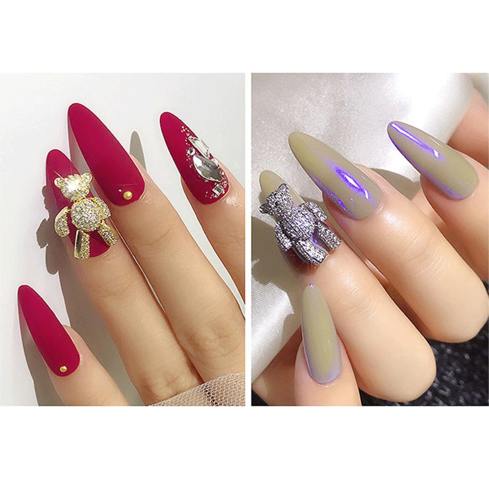 Mxbeauty 3D Kuku Rhinestones Emas Rose Gold Mewah Zirkon Shiny Kristal Beruang Kuku Perhiasan