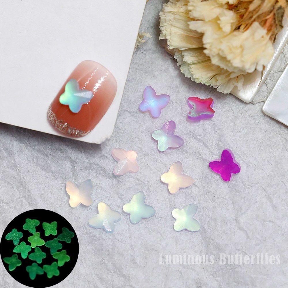 AUGUSTINA Agustinina Dekorasi Kuku Bercahaya Flatback Warna Campur Glitter Kawaii Nail Art Ornamen Kristal DIY Manicure Aksesoris