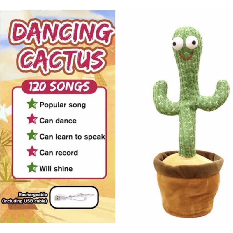 Mainan Boneka Kaktus Joget Cactus Dance Menari Dancing Bicara USB Charge Cas Tanaman Bergoyang Tari