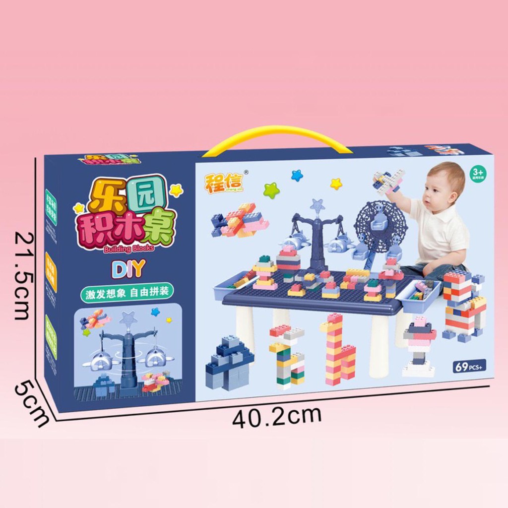 [FUNNY]69pcs Mainan Balok Susun Theme Park Mini Set Meja / Mainan Susun Balok