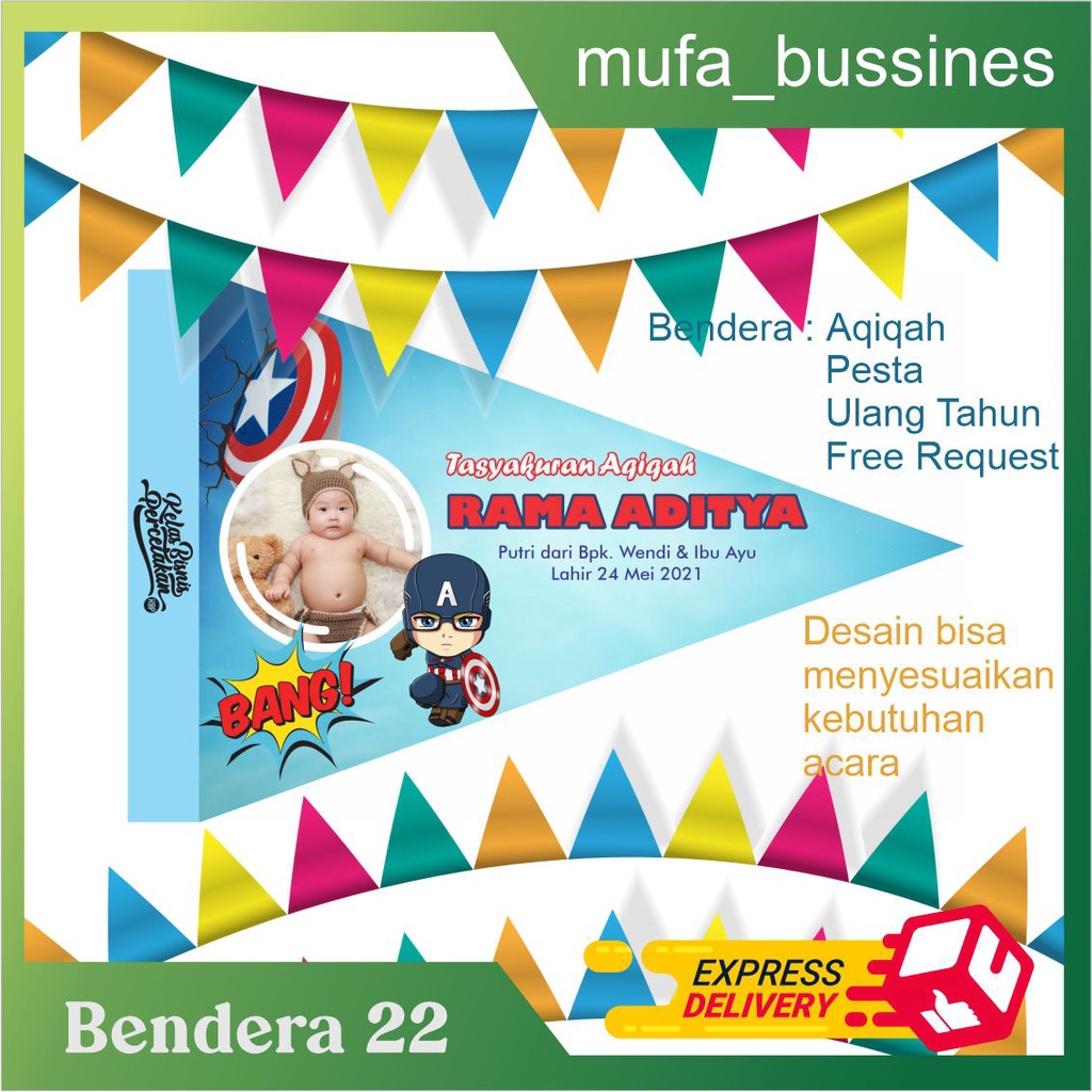 Jual Bendera Aqiqah Aqiqahan Tasyakuran Syukuran Bayi Tasmiyah Khitanan