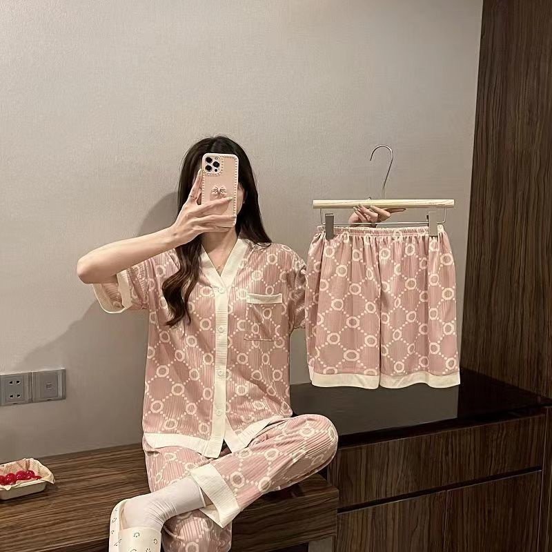 Piyama 3in1 Dewasa Baju Tidur Set Model Kancing Depan Impor Dapat Baju Celana Panjang dan Celana Pendek