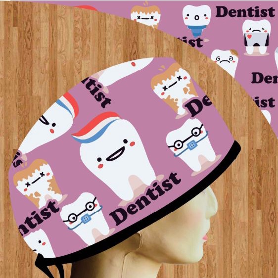 Topi Medis / Scrub Hat / Surgical Cap Printing Motif Dentist
