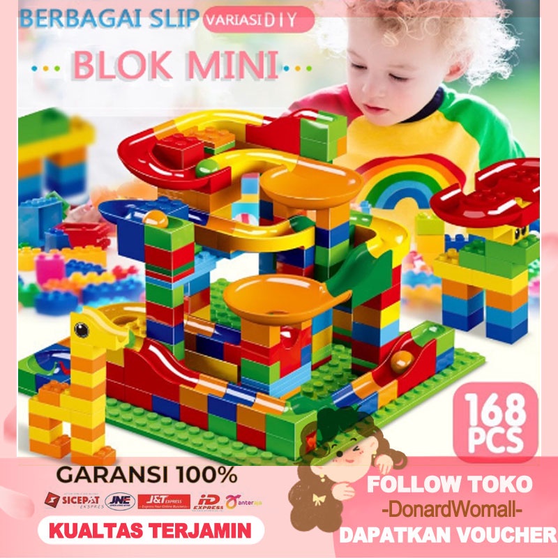 Kereta mainan kereta mainan anak laki-laki puzzle mobil DIY merakit kereta mainan anak-anak 168pcs Mainan Building Brick Marble Race Run Maze Block Balok Susun Track Slide Ball New