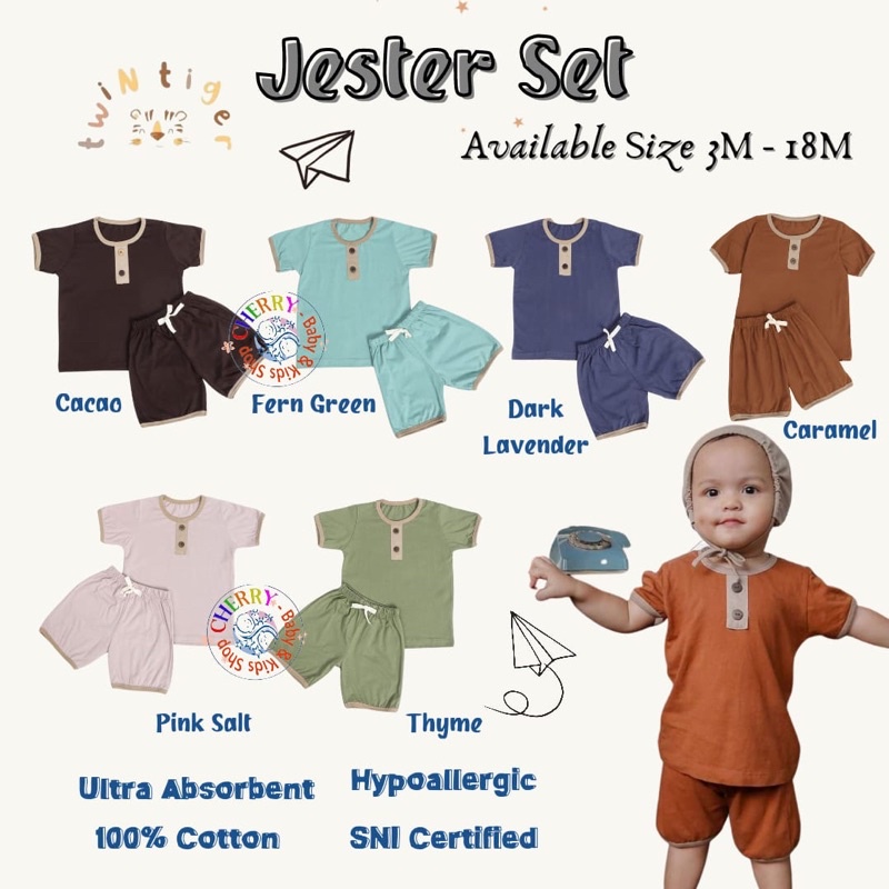 Jester Set 1-5 Tahun Twin Tiger Setelan Pendek Jaster Anak Model Playset Adem CBKS