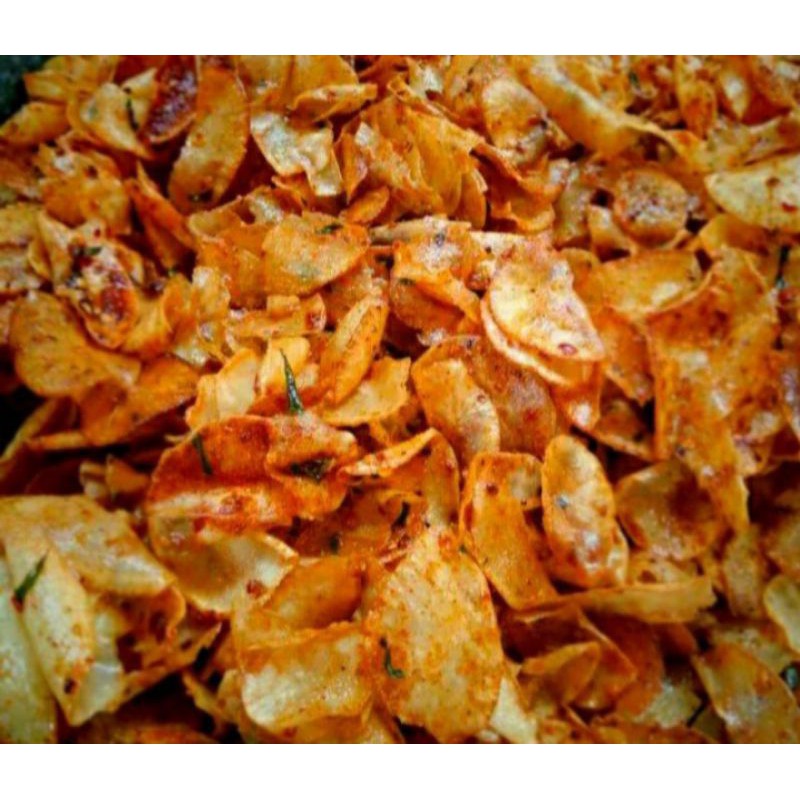 

Keripik singkong bumbu basah 100 gr/ Snack pedas aroma daun jeruk