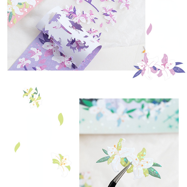 Lily Stiker Motif Tanaman Untuk Dekorasi Buku Catatan / Scrapbook DIY