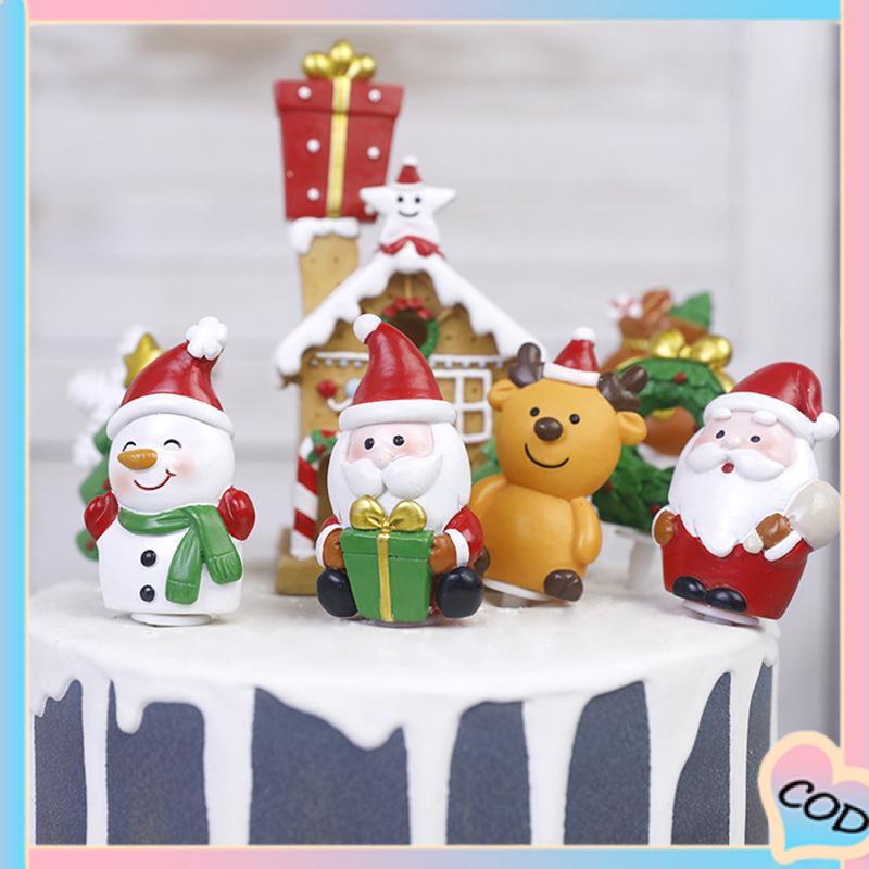 COD❤️ Ornamen dekorasi kue natal  kotak hadiah Santa Claus  makanan penutup pesta plug-in resin rusa-A.one