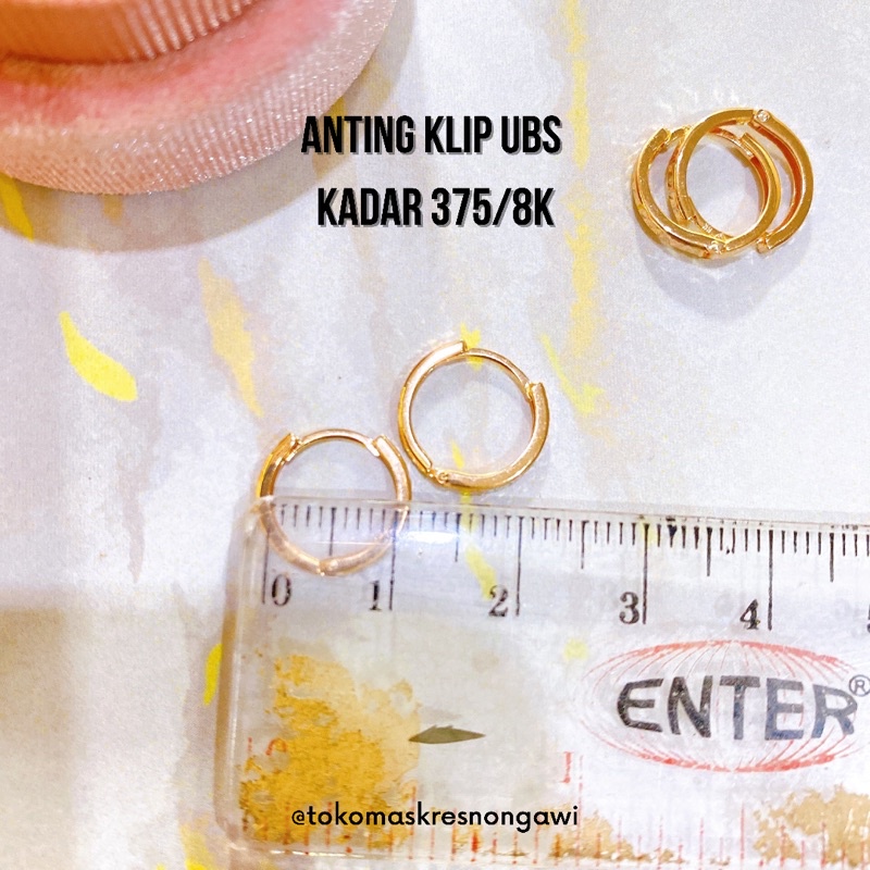 anting emas asli klip u b s kadar 375/8k