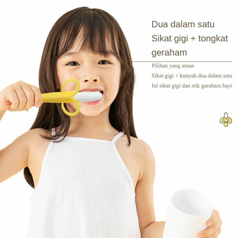 Mainan Gigitan Bayi Bentuk Pisang/Teether Bayi Bahan Silikon Bentuk Pisang