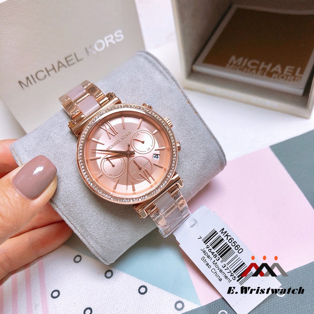 Jam Tangan Wanita Michael Kors MK3882 &amp; MK6560 Sofie Chronograph Rose Gold Dial Dual Tone Stainless Steel Strap Original