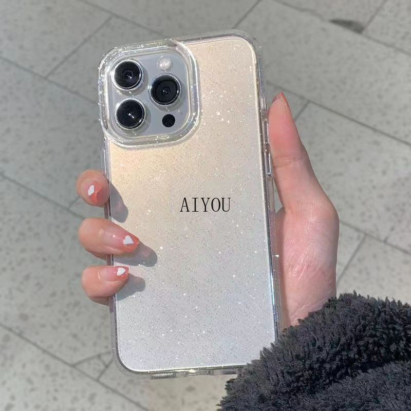 Soft Case Glitter Dua Lapis Transparan Untuk iPhone 14 Pro Max 13 11 12 Pro Max XR XS Max 7 8 Plus SE 3