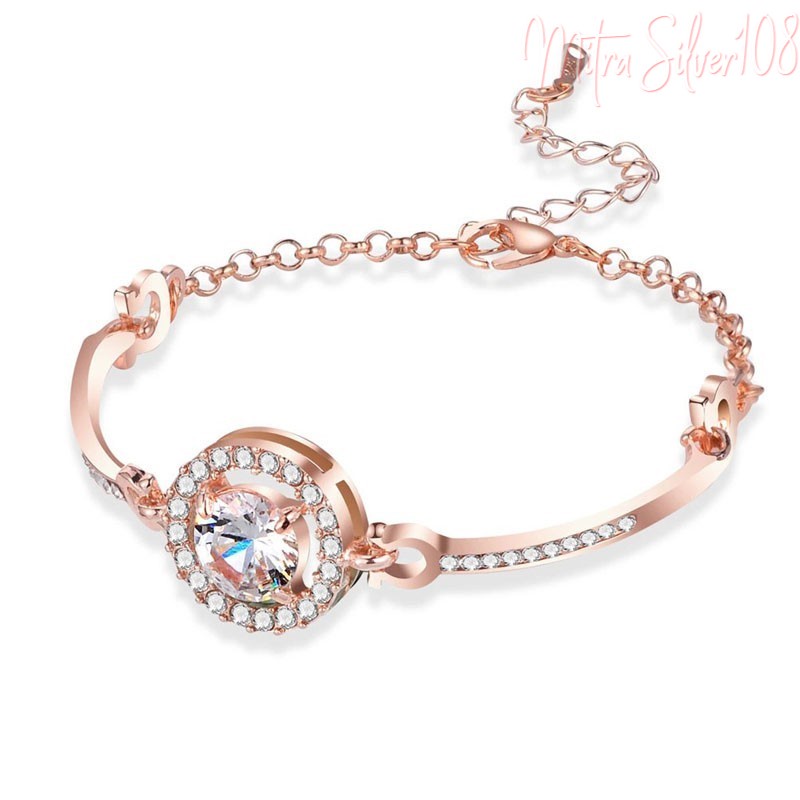[MS108] GL 21 Gelang Wanita Gaya Korea Perhiasan Tangan Kristal Fashion Anti Karat-GL 21-Rosegold