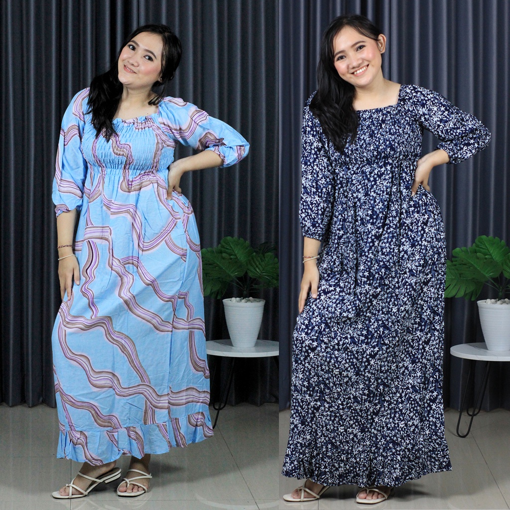 DRES KERUT LILY PANJANG TANGAN PANJANG REMPEL / RAFLE BALI (pilih motif)