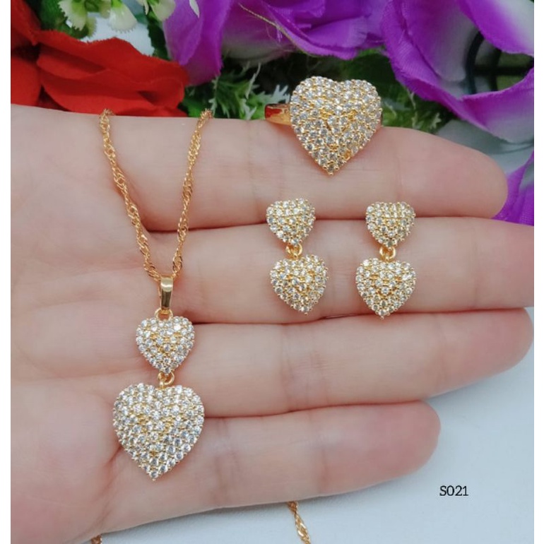 SET Perhiasan Kalung+Liontin+Cincin+Anting Xuping Permata Lapis Emas 18k S021 S022