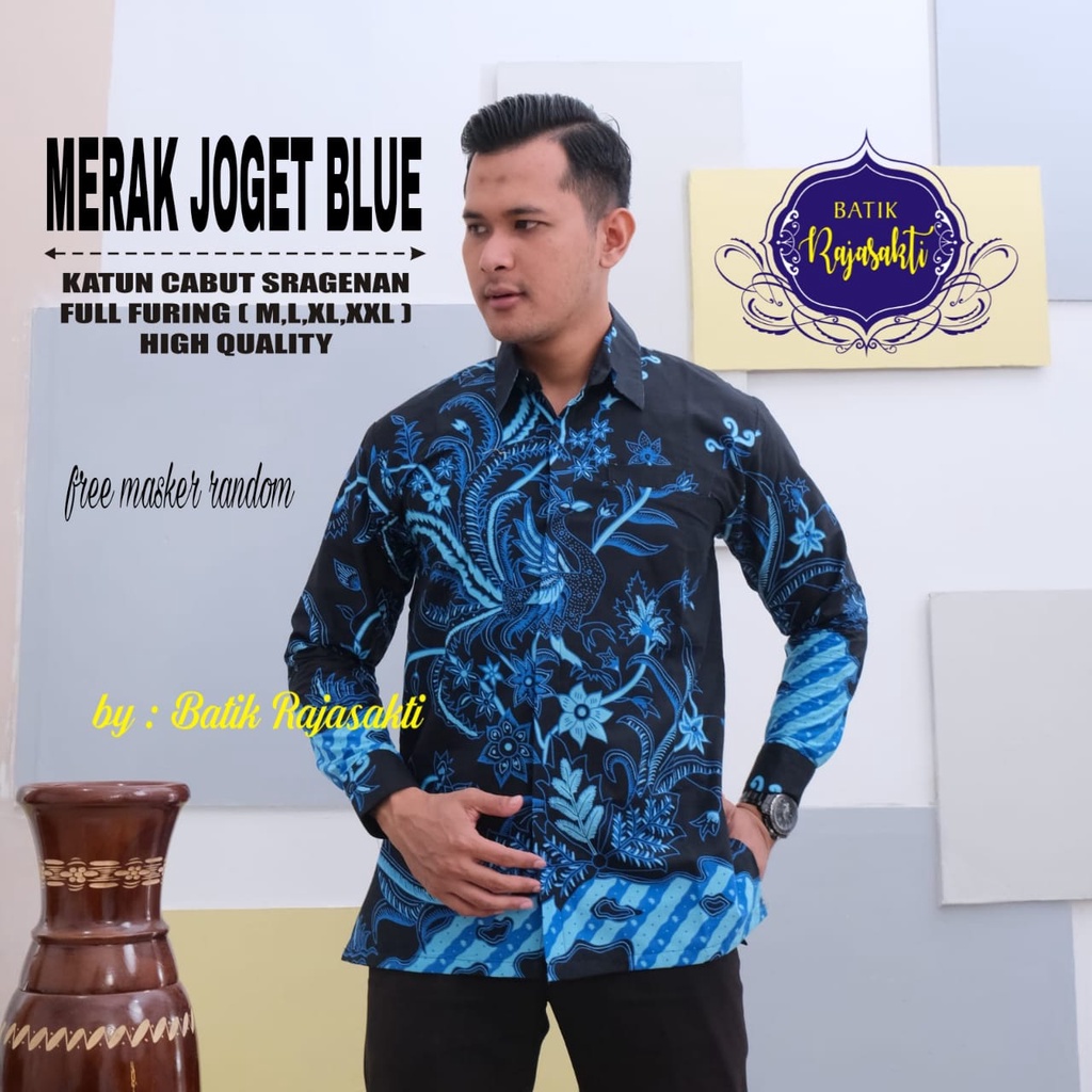 MERAK JOGET BLUE Kemeja Batik Solo Pria PREMIUM Lengan Panjang Katun Halus BATIK RAJASAKTI Vijay permata biru argo lawu Prastowo Proboseto Rajaswa Jayanegara Mahesa Joglo ungu  Suket Segoro mahkota