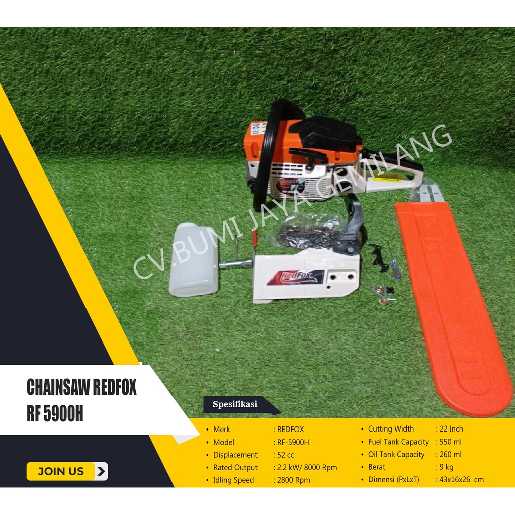 MESIN GERGAJI KAYU / CHAINSAW REDFOX RF 5900H BAR LASER