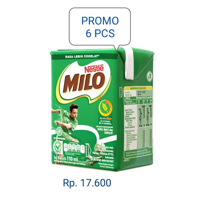 

Susu Milo UHT Kotak 110 ml 6 Pcs