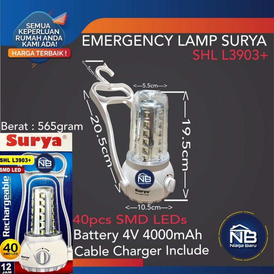 Surya Rechargeable Emergency Lamp Lampu Emergency SHL L3903+ Putih