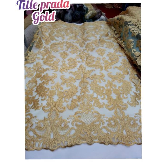kain brokat prada Brokat tile Bahan tulle bordir Brukat meteran_gold