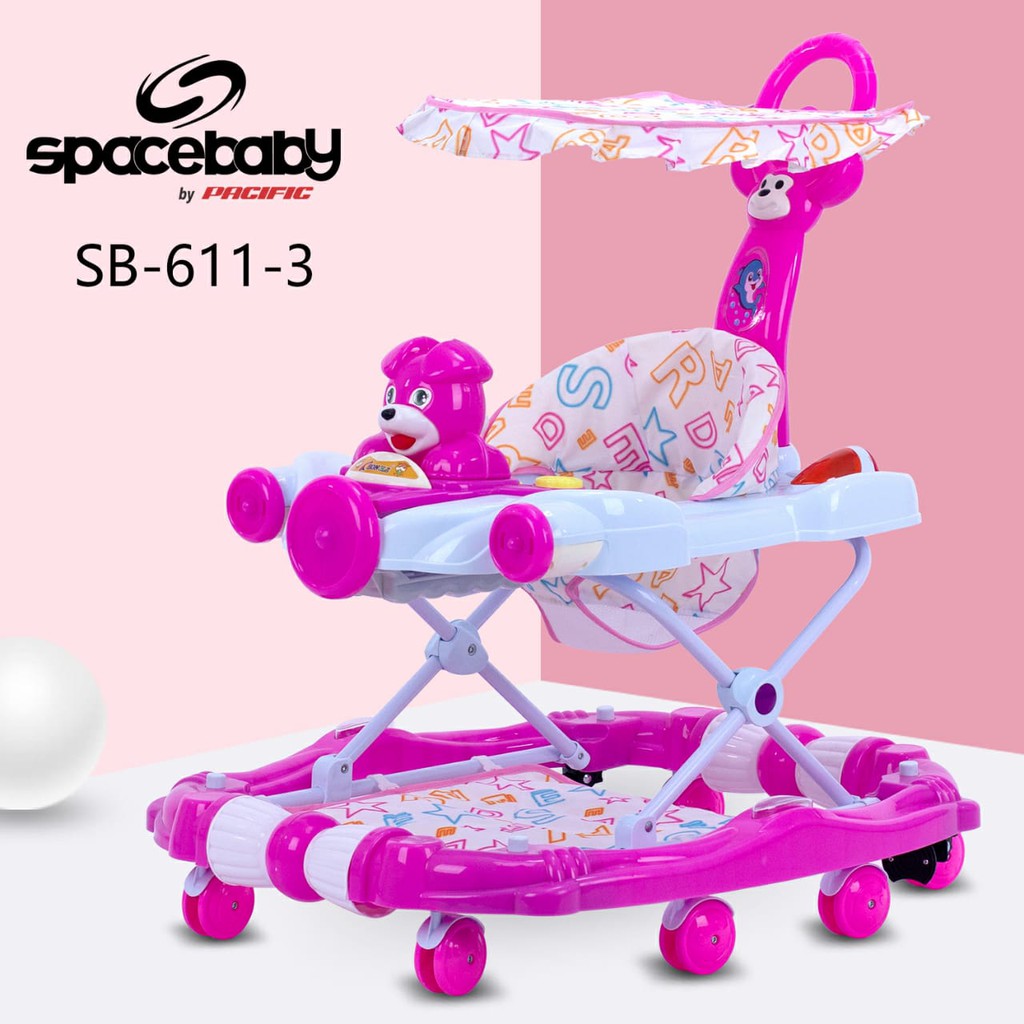 SPACE BABY Baby Walker SB 611-3 Ic Music Lampu Kanopi Mainan Beruang SPACEBABY [ * FREE PACKING DUS ALAS ]