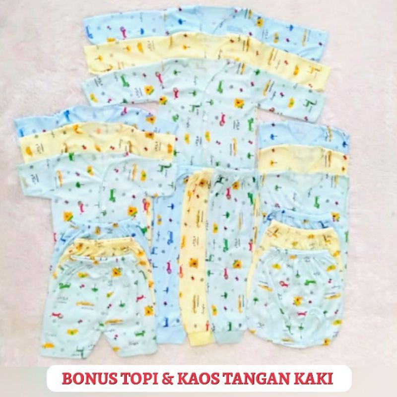 Paket Hemat Baju Bayi Motif Animals 18 PCS SNI Bonus Topi Kaos Tangan Kaki Kado Baby Newborn Murah