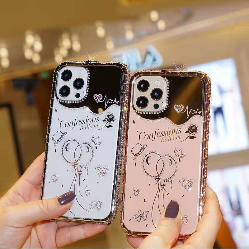 Casing iPhone 13 12 11 Pro MAX X XS MAX XR Bahan metal Aksen Cermin