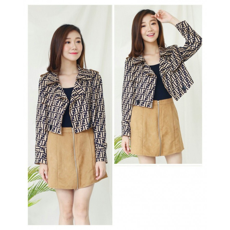 Baju Atasan Wanita Jaket Wanita Jaket Crop Fendi Suede Cr Tapi.1904