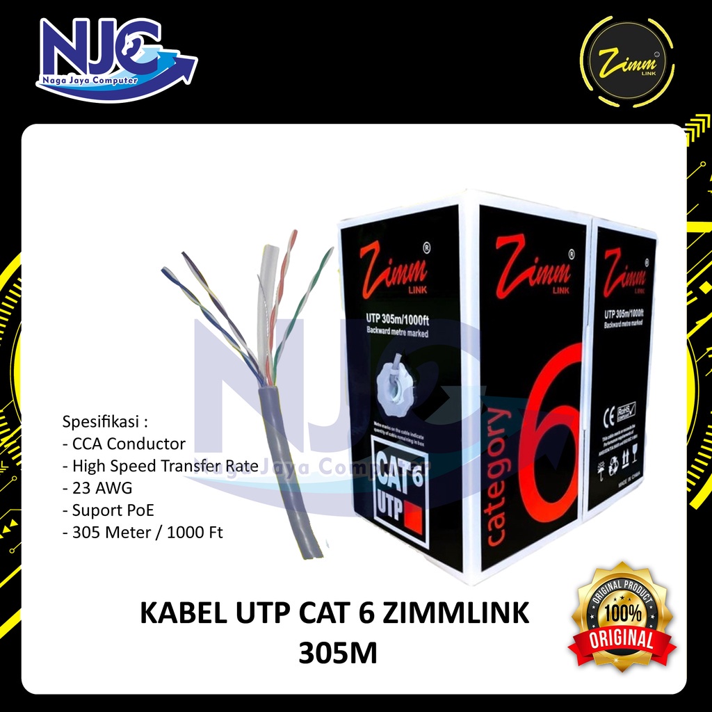 KABEL LAN UTP CAT 6 ZIMMLINK 305M ZIMM LINK CAT6