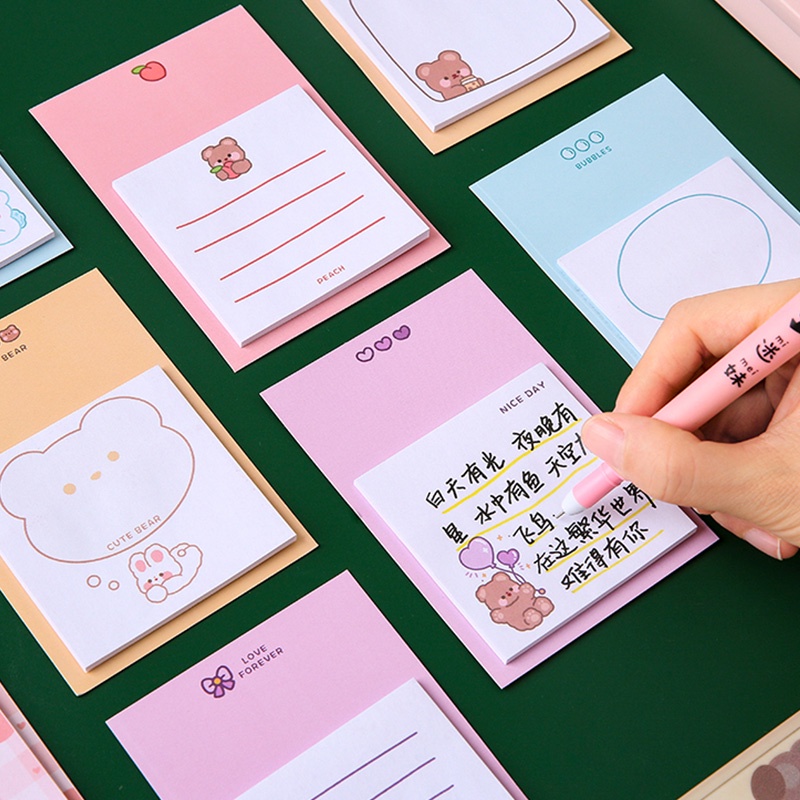 30 Lembar Kertas Memo Sticky Notes Motif Kartun Beruang / Kelinci Lucu