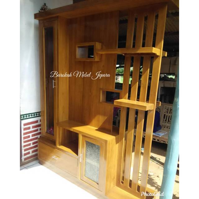 Partisi penyekat ruangan Jati Jari jari dua muka