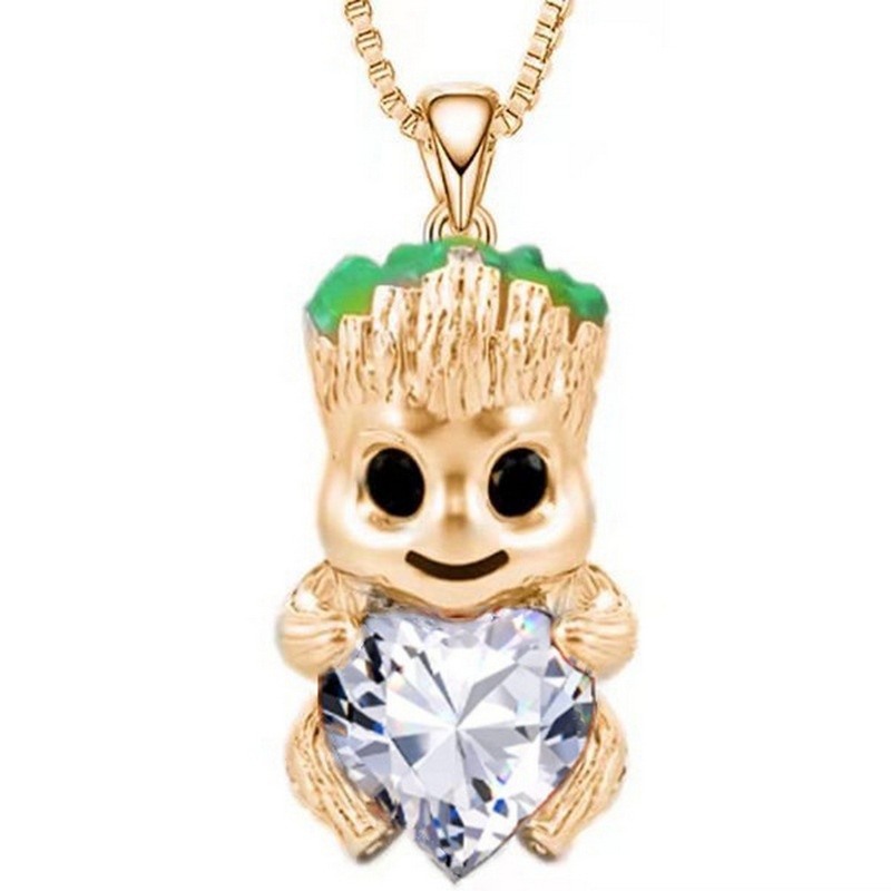 Kalung Liontin Groot tree man Hati Cubic Zirconia 18K Gold Untuk Wanita