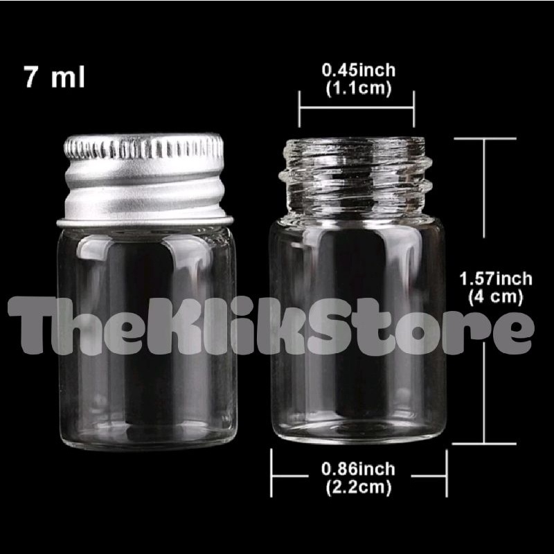 Botol Ulir Kaca Kecil 7ml Tutup Aluminium Cap Mini Glass Bottle Jar