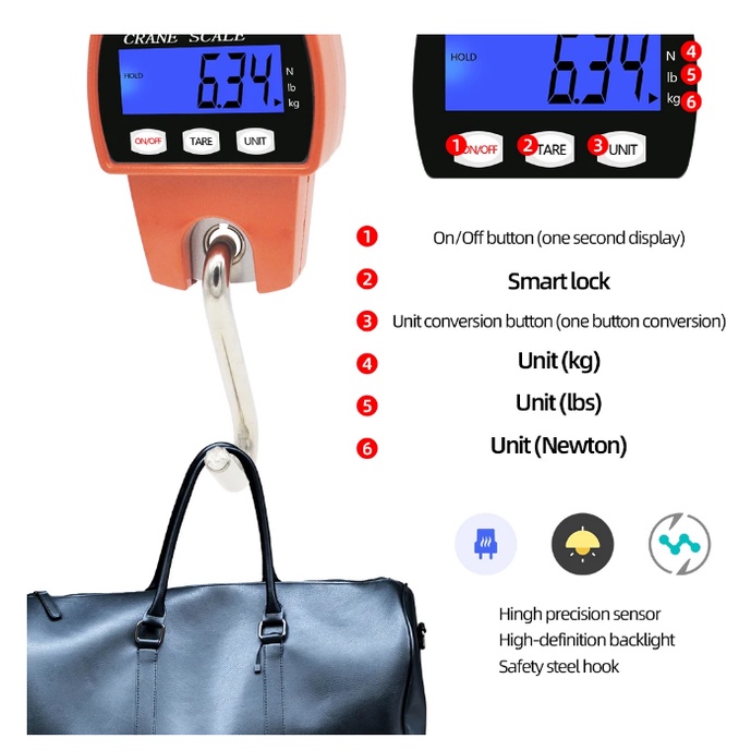 Timbangan Digital Gantung ORI / Crane Scale 300kg Digital LED Orange LCD Smart Crane Hook Scale Hanging 300Kg