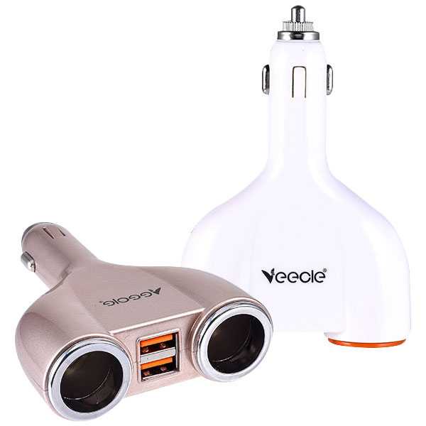 Veecle USB Car Charger 2 Port dengan 2 Cigarette Plug 130W - KY-512-Hitam