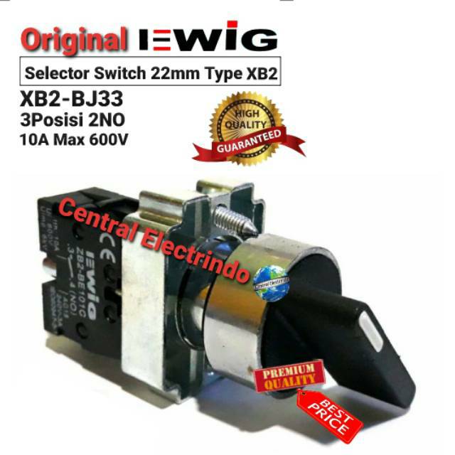 Selector Switch EWIG 22mm XB2-BJ33 Gagang Panjang 3Posisi 2NO 10A/600V.