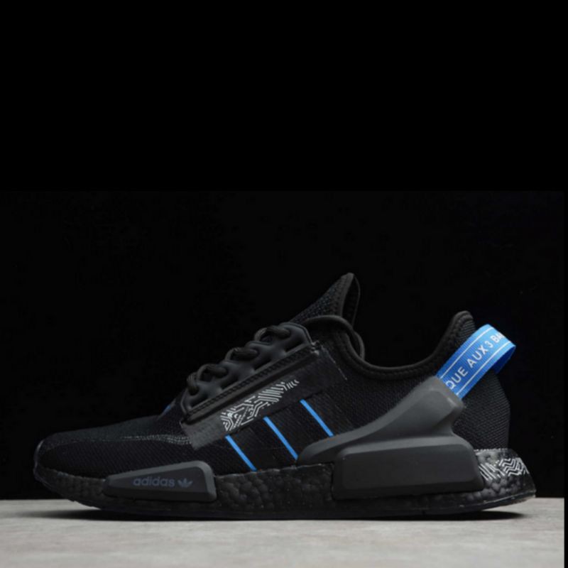 SEPATU ADIDAS NMD R1 V2 BLACK BLUE PREMIUM ORIGINAL SNEAKERS PRIA / WANITA