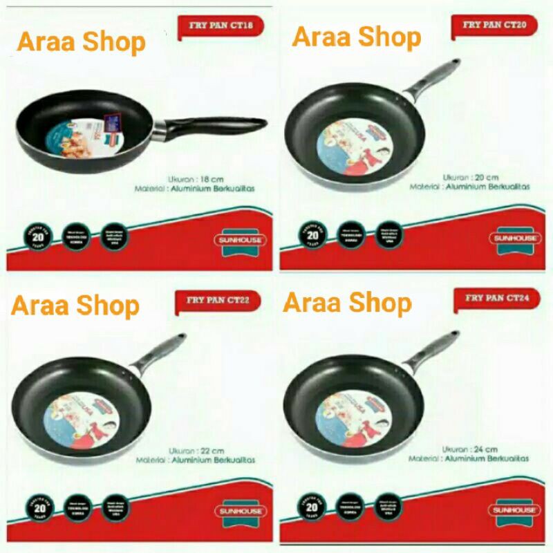 Fry Pan Sunhouse 18cm 20cm 22cm 24cm 26cm Teflon Frypan Wajan Penggorengan Anti Lengket Sunhouse