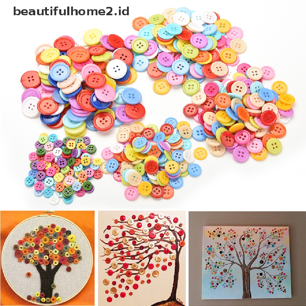 (Beautifulhome2.Id) 100pcs Kancing Bulat Bahan Plastik 5 Ukuran Untuk Kerajinan Tangan Anak Diy