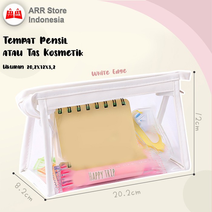 Tempat Pensil Pouch Kosmetik Ritsleting Transparan White Edge