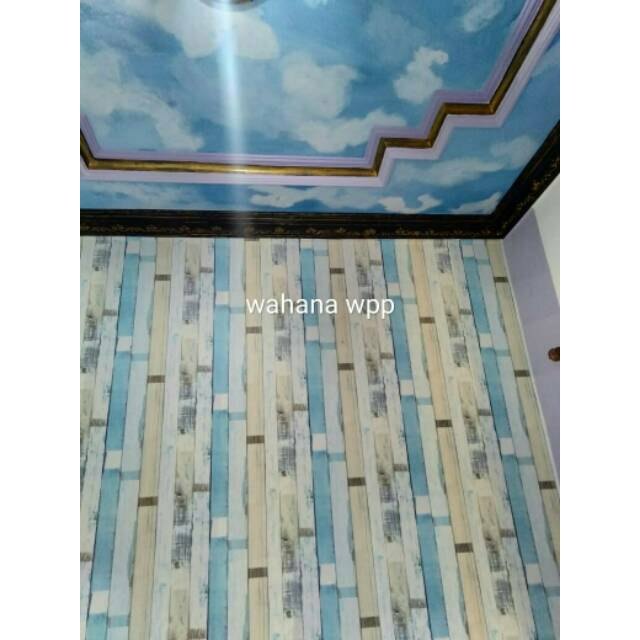 Wallpaper sticker Vintage biru krem 45 cm x 9 meter / walpaper dinding