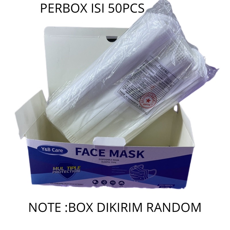 Masker 3 ply 50 pcs Earloop PUTIH + dus masker 3ply 50pcs Free box masker earloop 3ply white