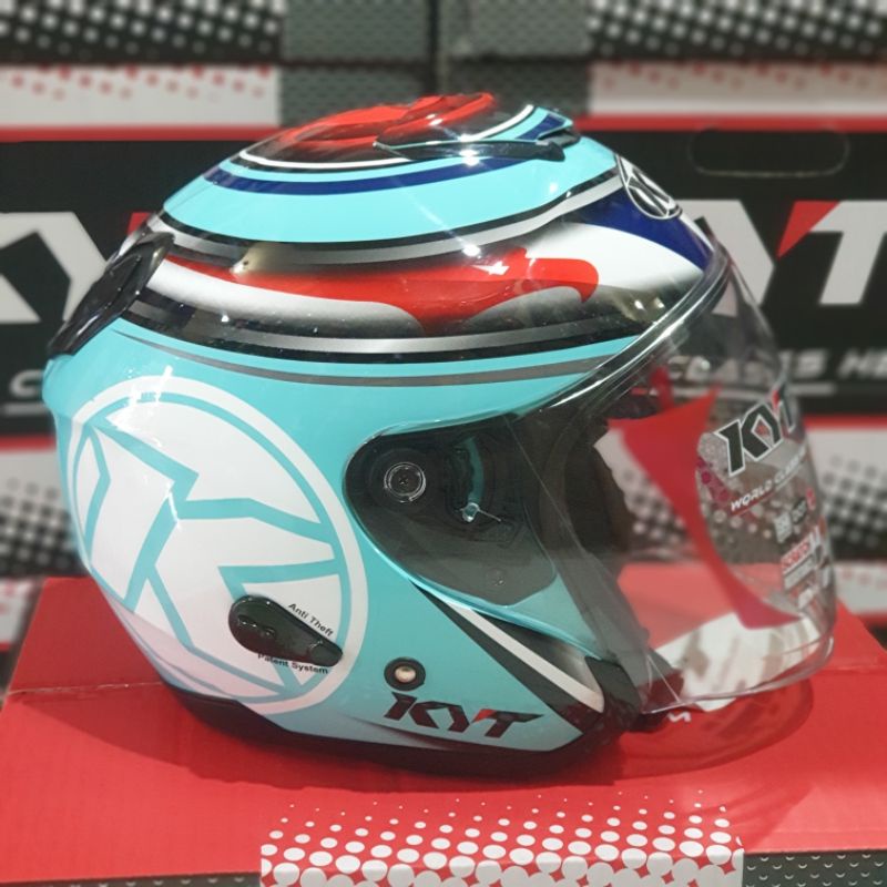 KYT kyoto 03 - Aqua blue KYT KYOTO #3 Aqua blue KYT KYOTO # white blue ori ( ongkir 2kg tanpa dus )